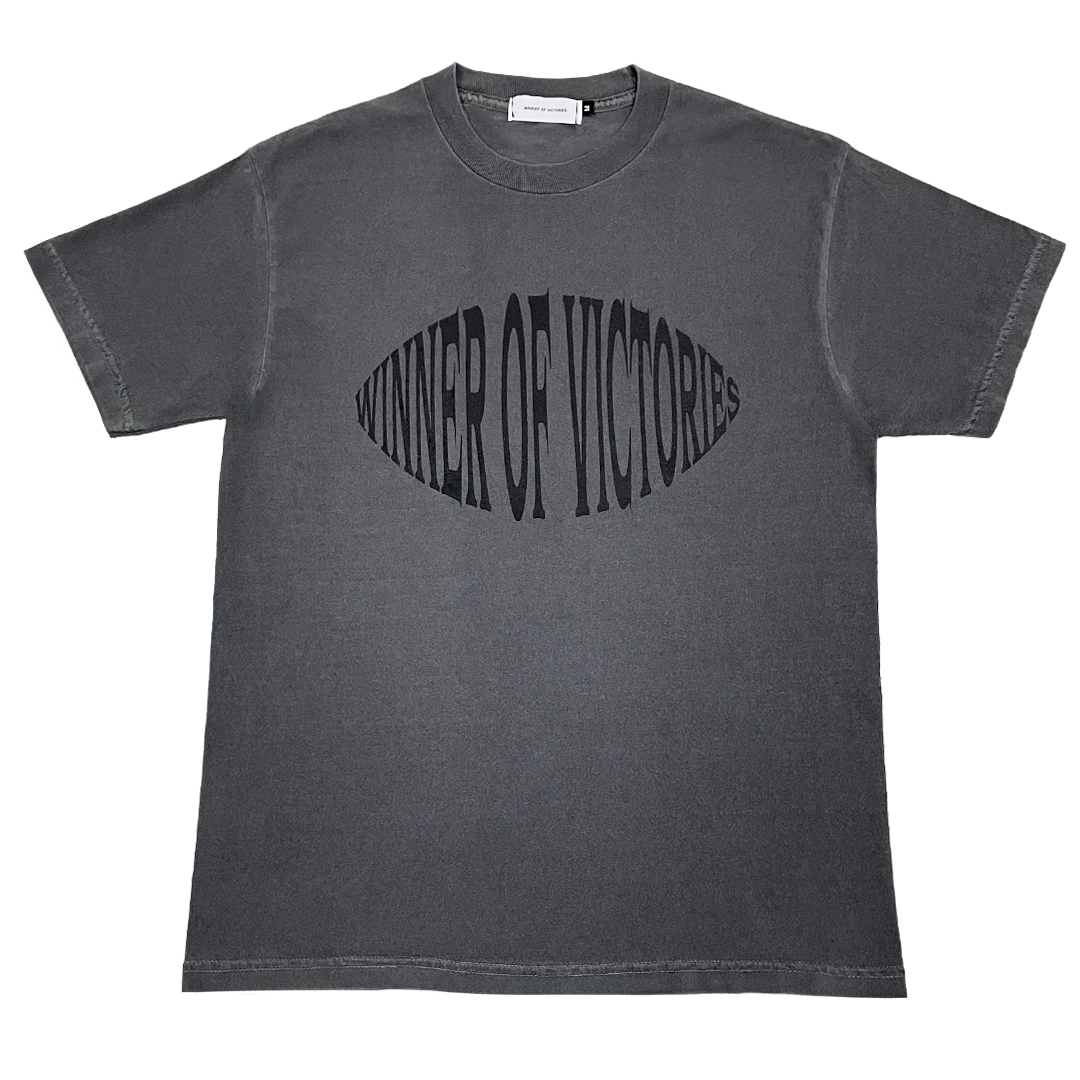 Gray t-shirt with 'Winner of Victories' text on a white background